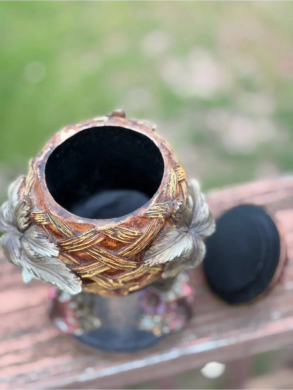 Decorative Woven Pineapple Trinket Jar - Brown & Gold Accents